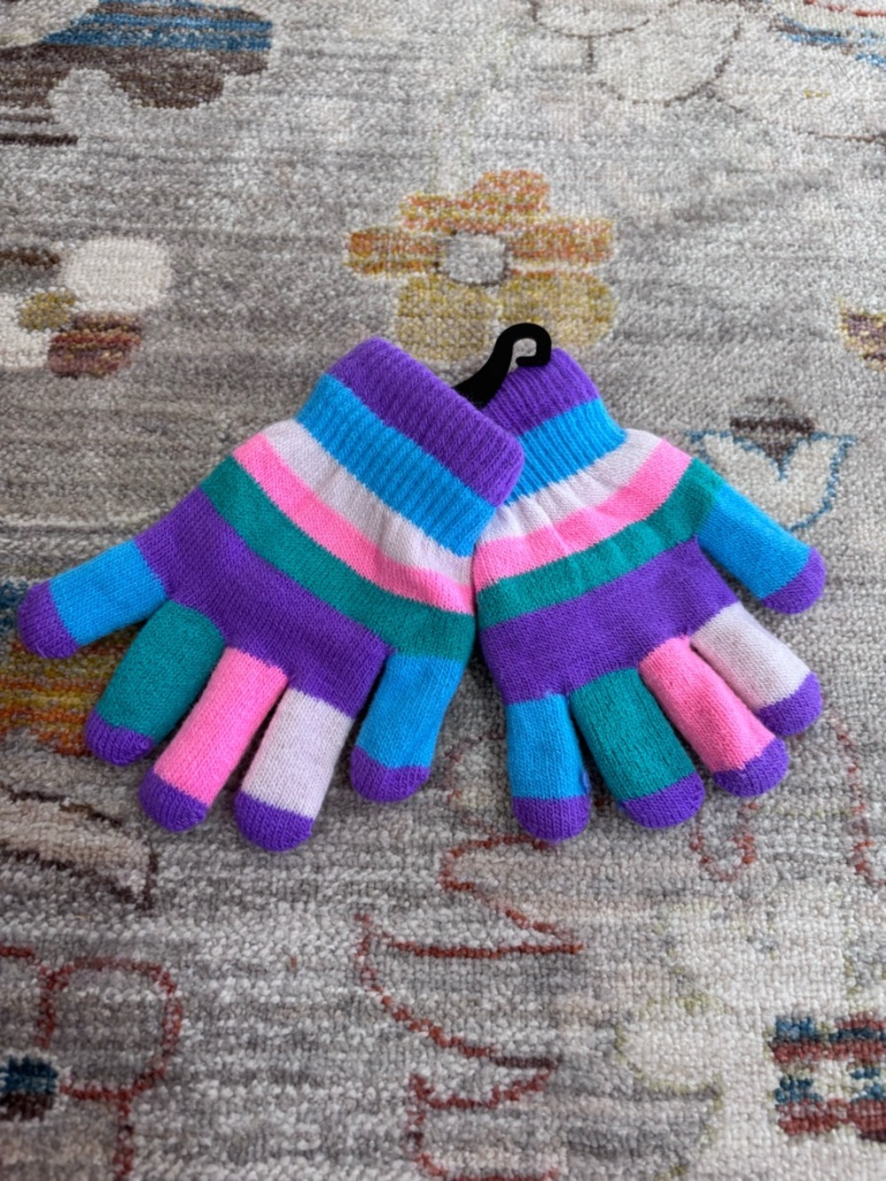 NWT Kids Striped Multicolor Winter Gloves - Purple, Blue, Pink, Teal